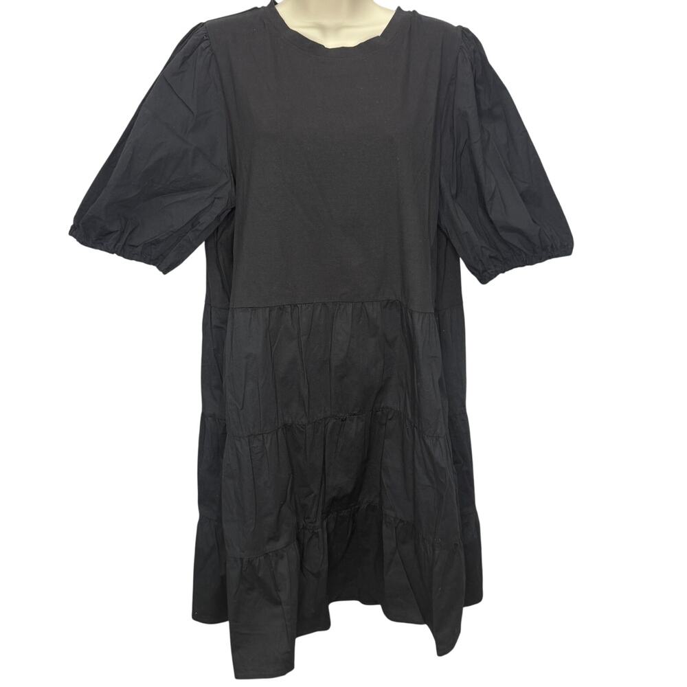 Taylor Tillman Carlie Dress Black Size XL Short Sleeve Tiered Ruffle A-Line